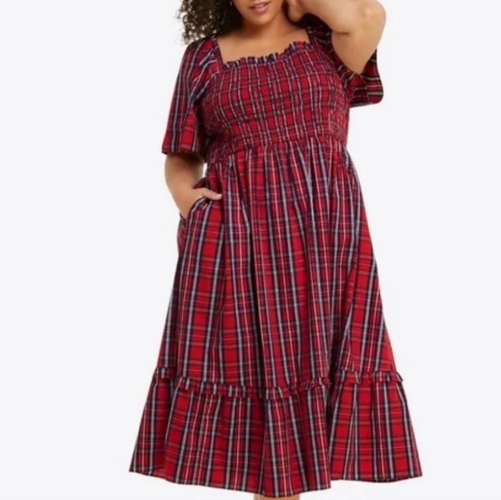 Draper James Red Plaid Midi Dress